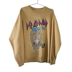 Def Leppard High n Dry Graphic Sweatshirt Beige Unisex Size L Band Tour Pullover